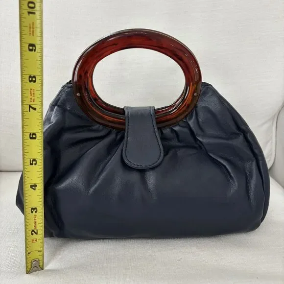 Vintage JR Florida USA Navy Blue Handbag Purse Bakelite Handles MCM Mod 50s 60s - Picture 10 of 15